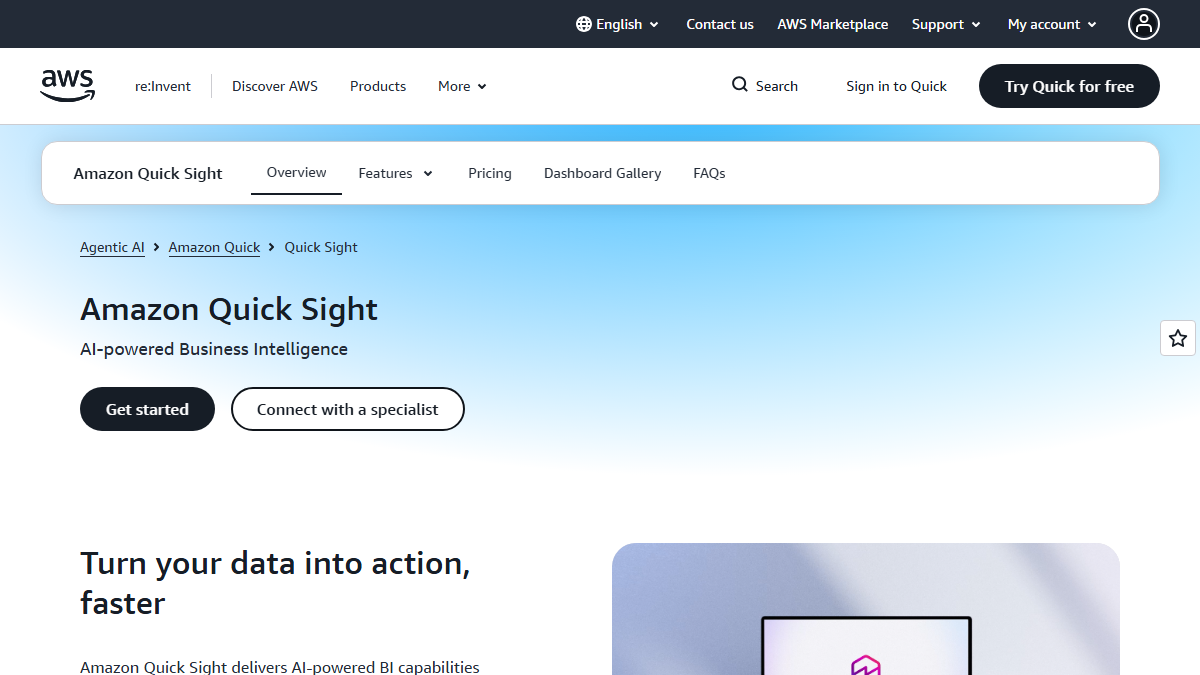 Amazon QuickSightの公式サイト